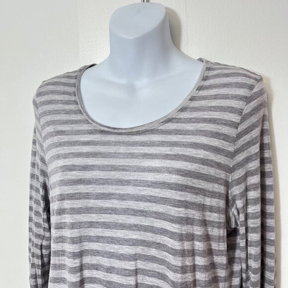 Eileen Fisher Gray & White Striped Long‎ Sleeve Top Micro Modal Size XL - Picture 2 of 5
